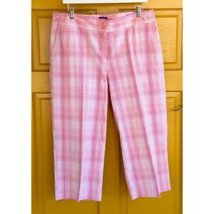 IZOD Pink White Plaid Stretch Golf Cropped Pants Womens 12 Capris 533